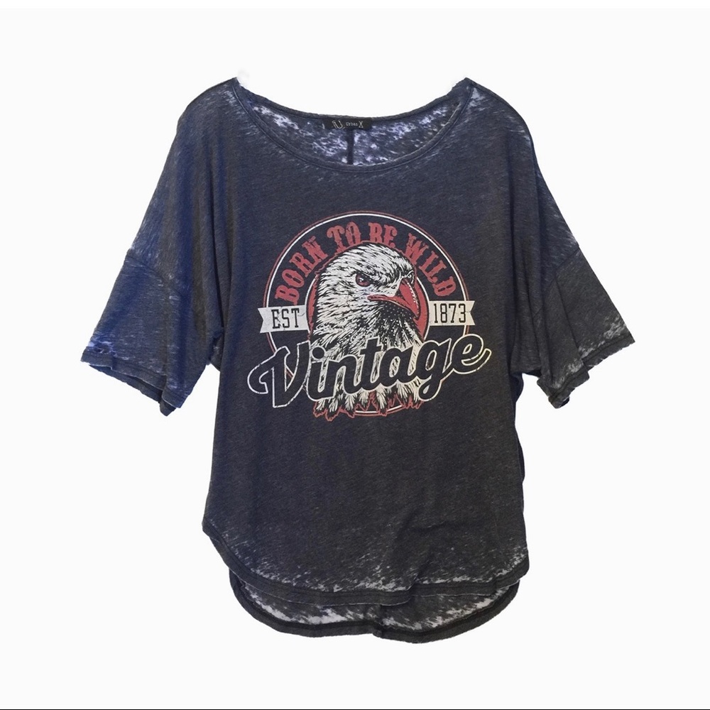 Vintage print tee, size S grey w/studs Urban X